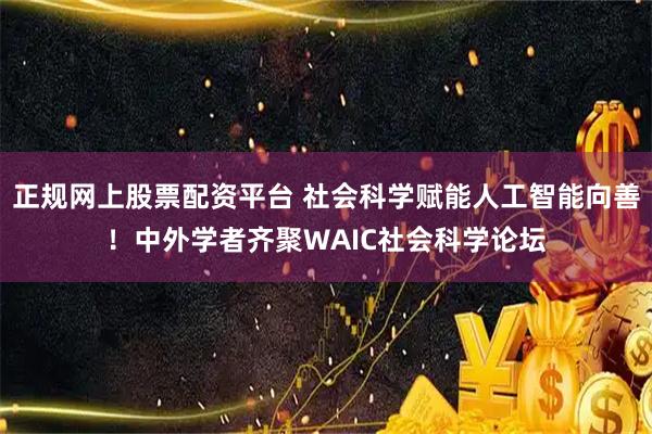 正规网上股票配资平台 社会科学赋能人工智能向善！中外学者齐聚WAIC社会科学论坛