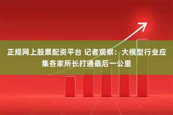 正规网上股票配资平台 记者观察：大模型行业应集各家所长打通最后一公里